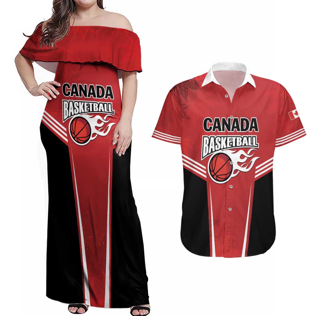Custom Canada Basketball Couples Matching Off Shoulder Maxi Dress and Hawaiian Shirt Dream Because I Can