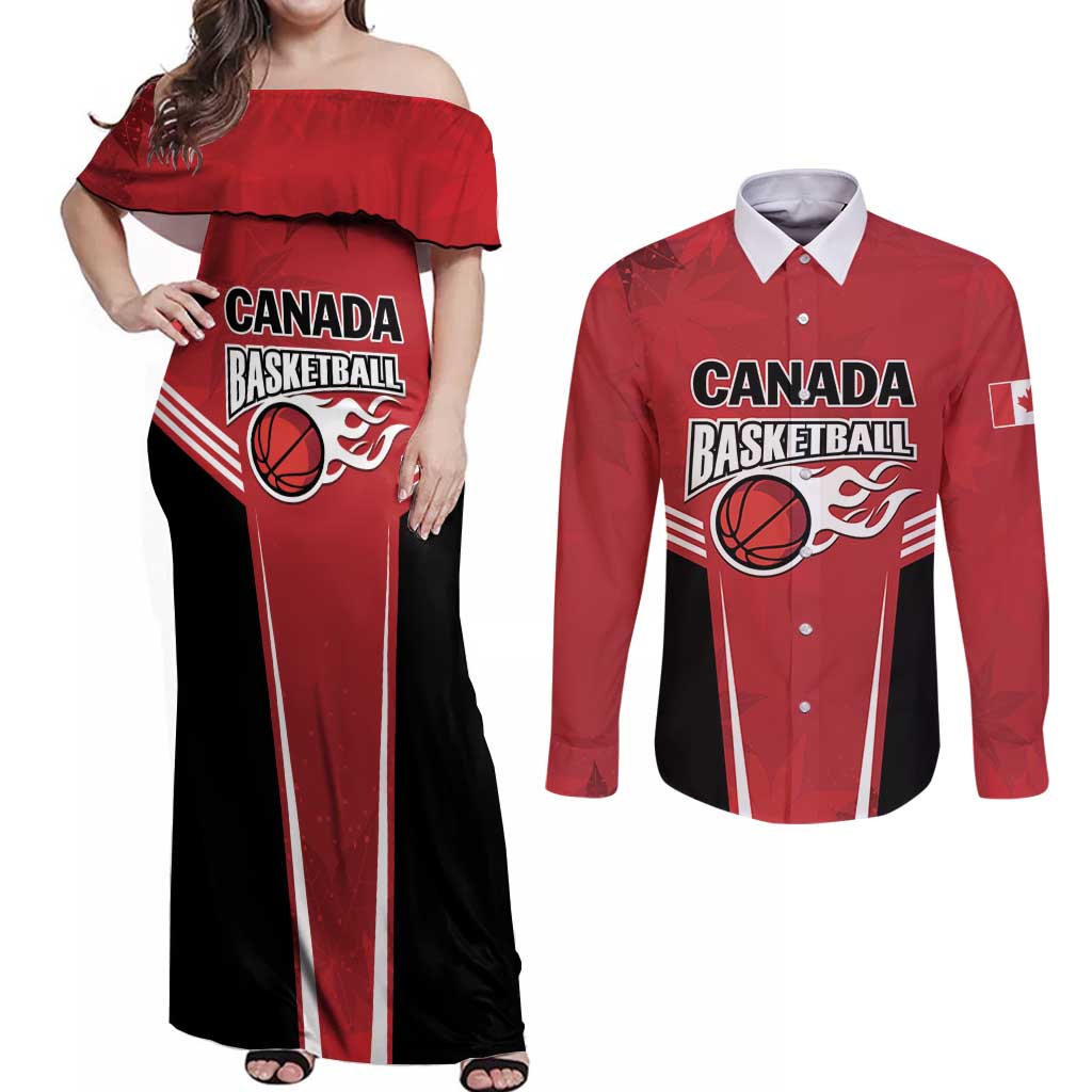 Custom Canada Basketball Couples Matching Off Shoulder Maxi Dress and Long Sleeve Button Shirt Dream Because I Can