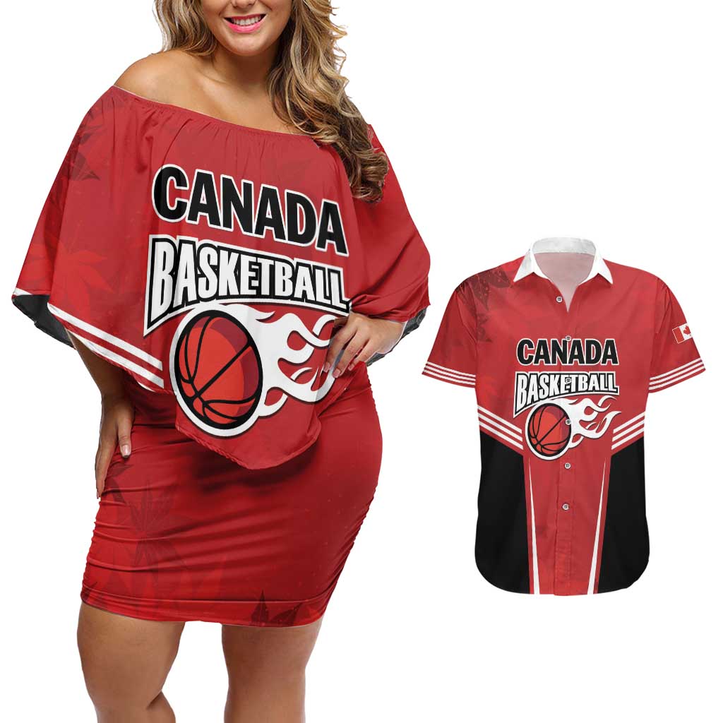 Custom Canada Basketball Couples Matching Off Shoulder Short Dress and Hawaiian Shirt Dream Because I Can
