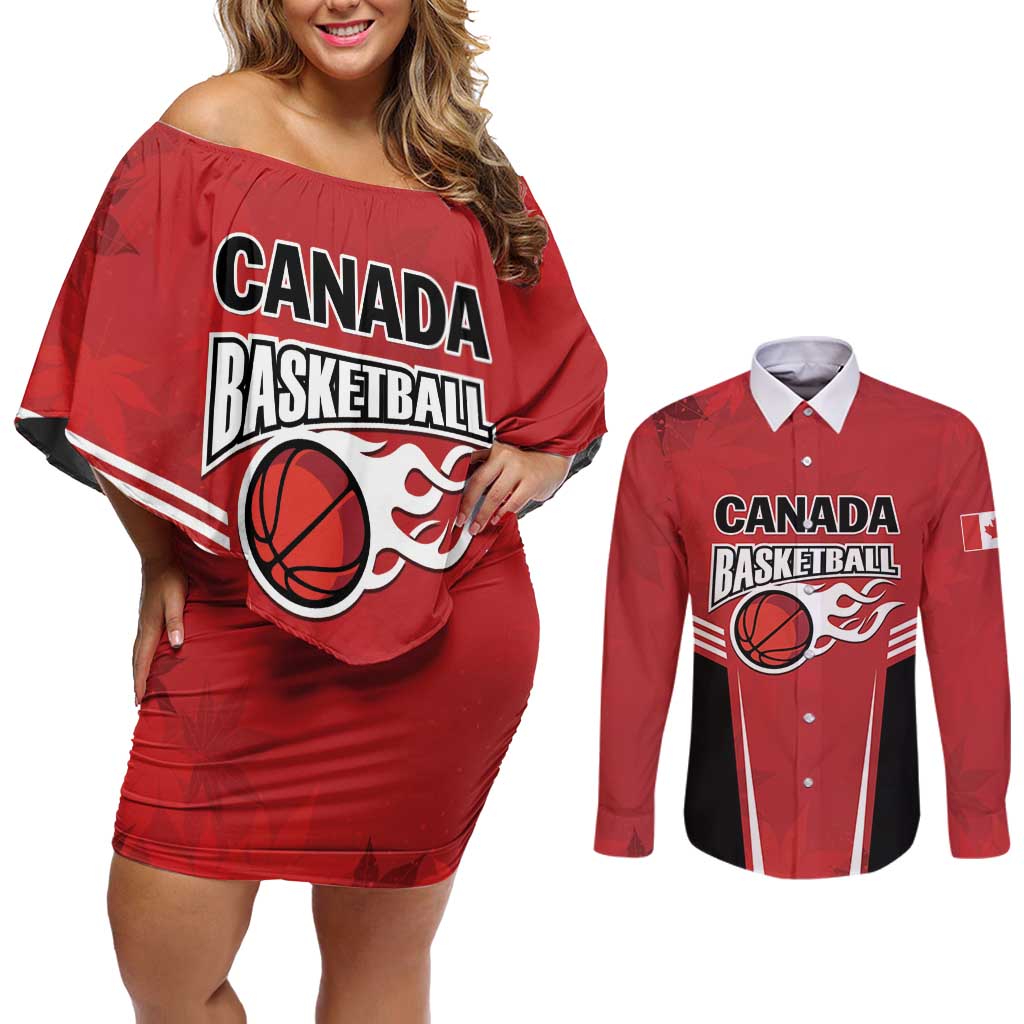 Custom Canada Basketball Couples Matching Off Shoulder Short Dress and Long Sleeve Button Shirt Dream Because I Can