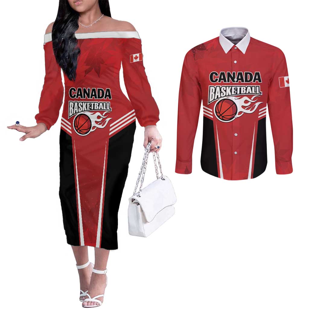 Custom Canada Basketball Couples Matching Off The Shoulder Long Sleeve Dress and Long Sleeve Button Shirt Dream Because I Can