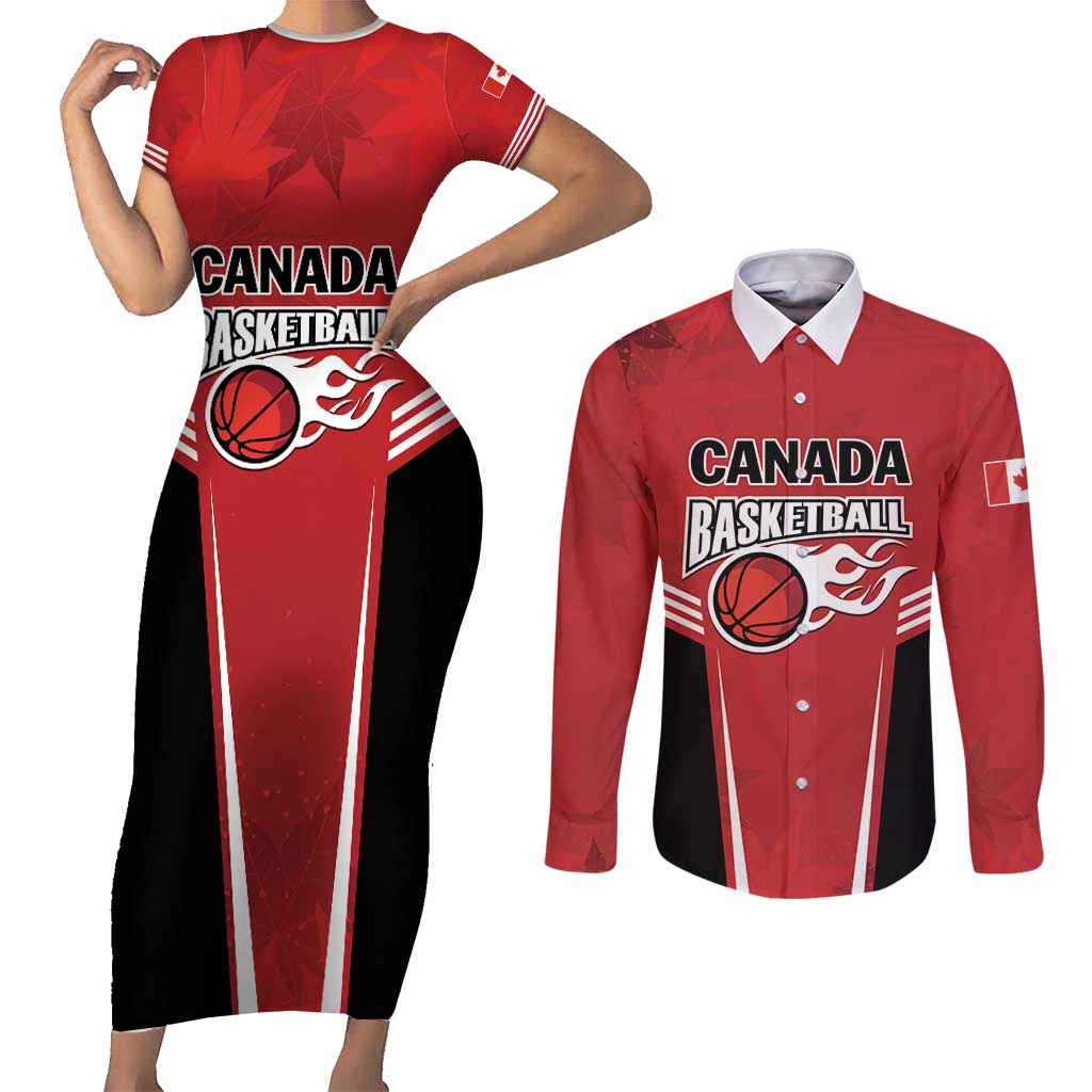 Custom Canada Basketball Couples Matching Short Sleeve Bodycon Dress and Long Sleeve Button Shirt Dream Because I Can