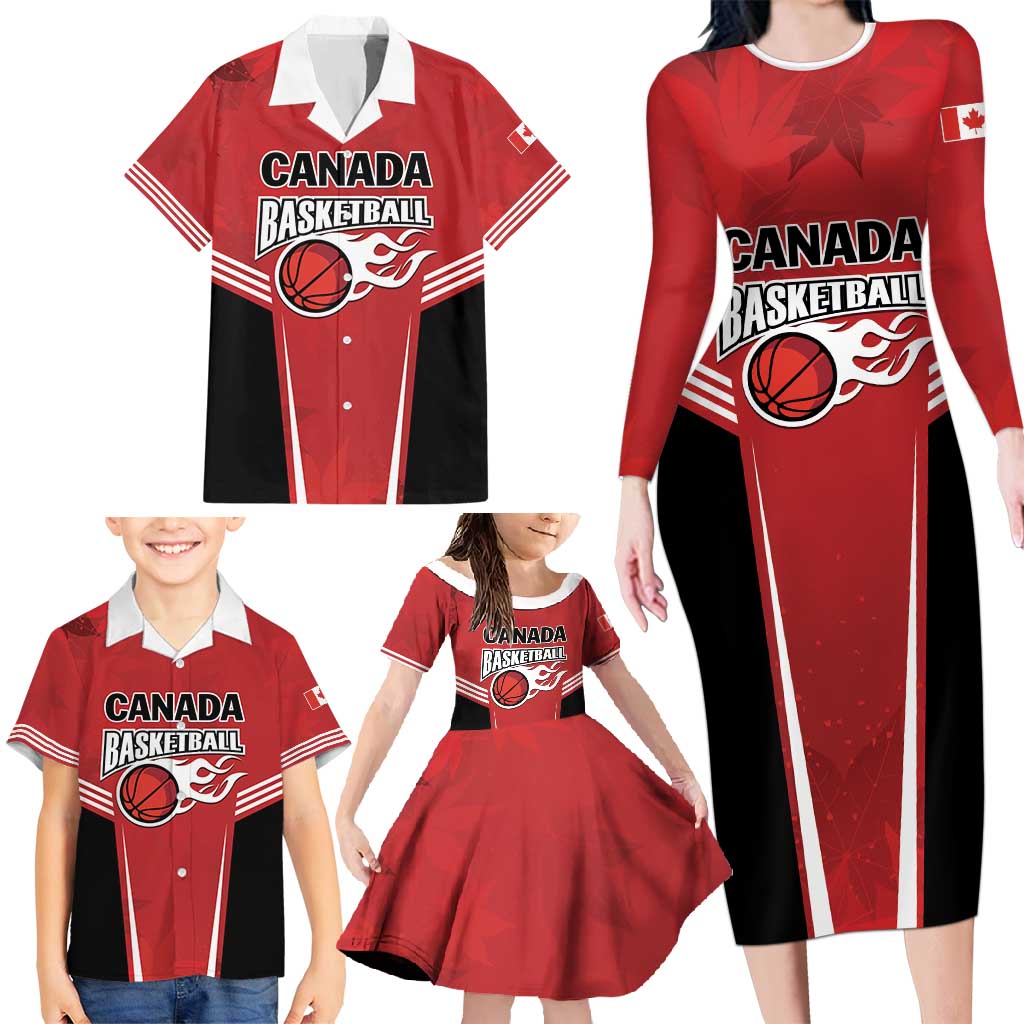 Custom Canada Basketball Family Matching Long Sleeve Bodycon Dress and Hawaiian Shirt Dream Because I Can