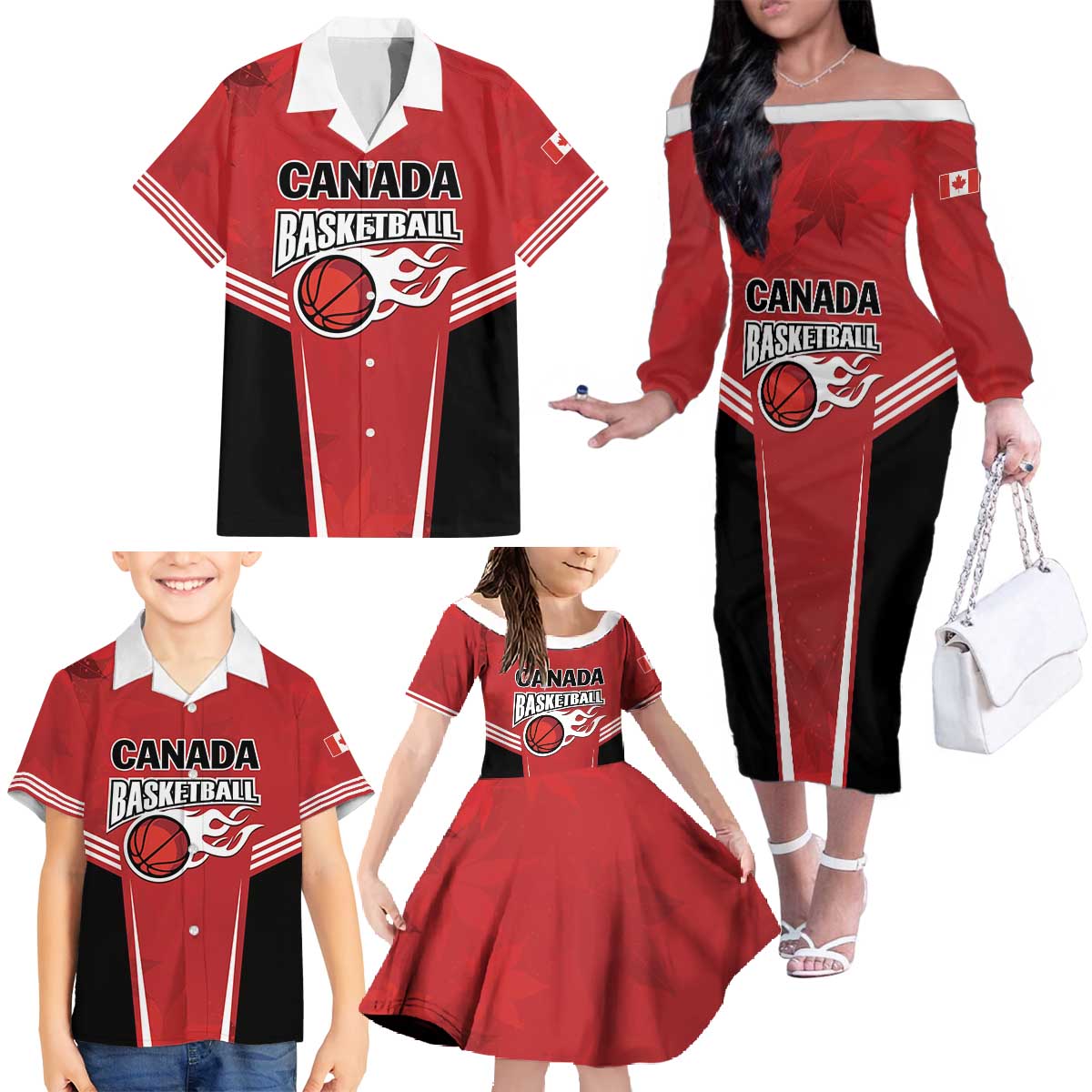 Custom Canada Basketball Family Matching Off The Shoulder Long Sleeve Dress and Hawaiian Shirt Dream Because I Can