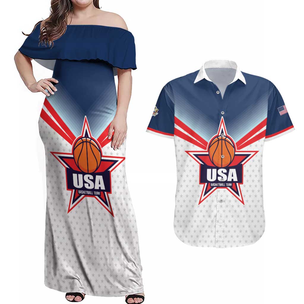 Custom USA Basketball Team Couples Matching Off Shoulder Maxi Dress and Hawaiian Shirt Shine Like Stars