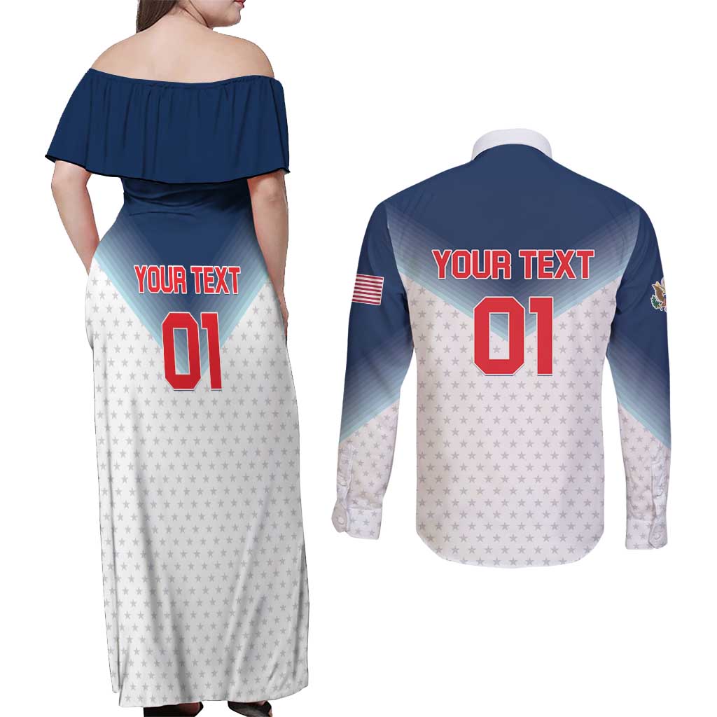 Custom USA Basketball Team Couples Matching Off Shoulder Maxi Dress and Long Sleeve Button Shirt Shine Like Stars