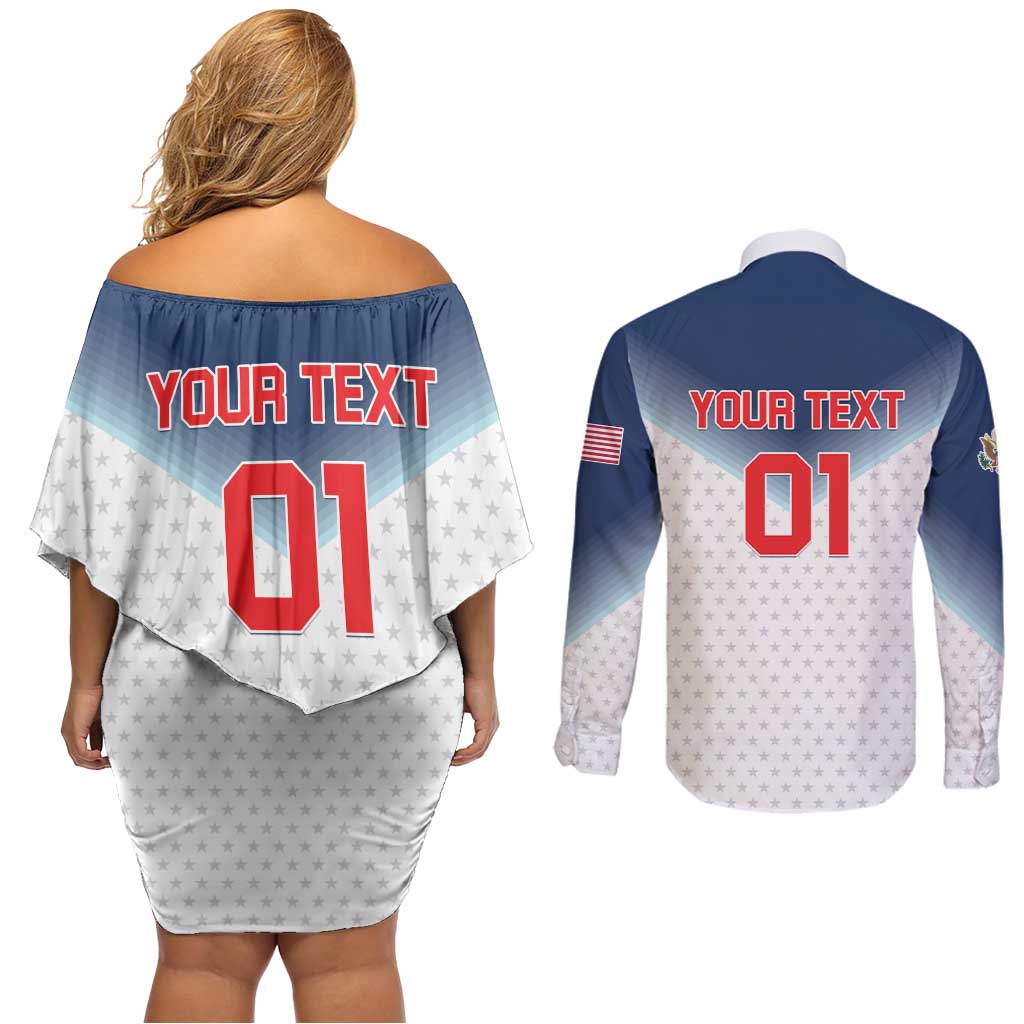 Custom USA Basketball Team Couples Matching Off Shoulder Short Dress and Long Sleeve Button Shirt Shine Like Stars