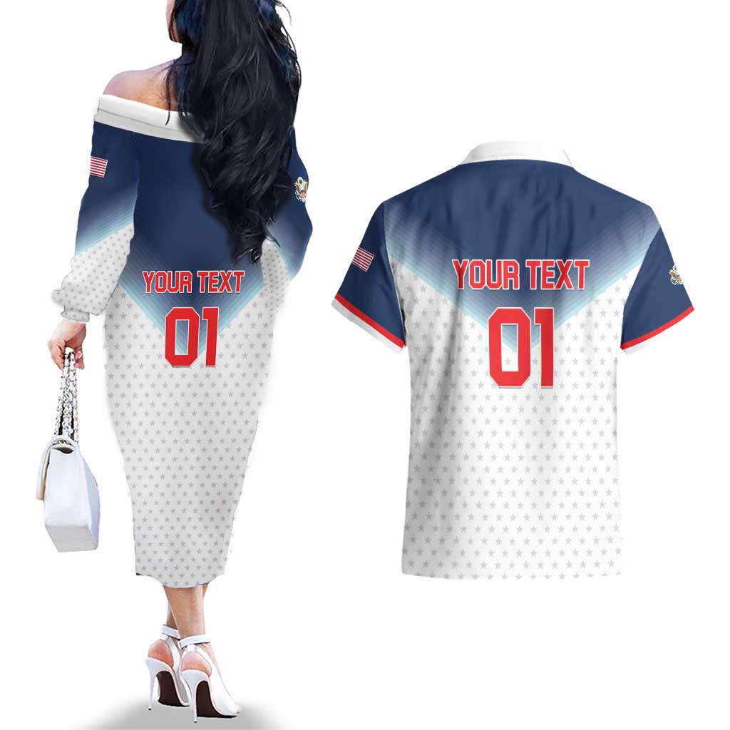 Custom USA Basketball Team Couples Matching Off The Shoulder Long Sleeve Dress and Hawaiian Shirt Shine Like Stars