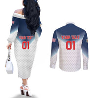 Custom USA Basketball Team Couples Matching Off The Shoulder Long Sleeve Dress and Long Sleeve Button Shirt Shine Like Stars
