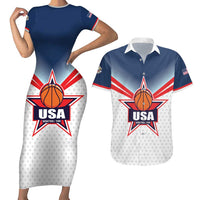 Custom USA Basketball Team Couples Matching Short Sleeve Bodycon Dress and Hawaiian Shirt Shine Like Stars