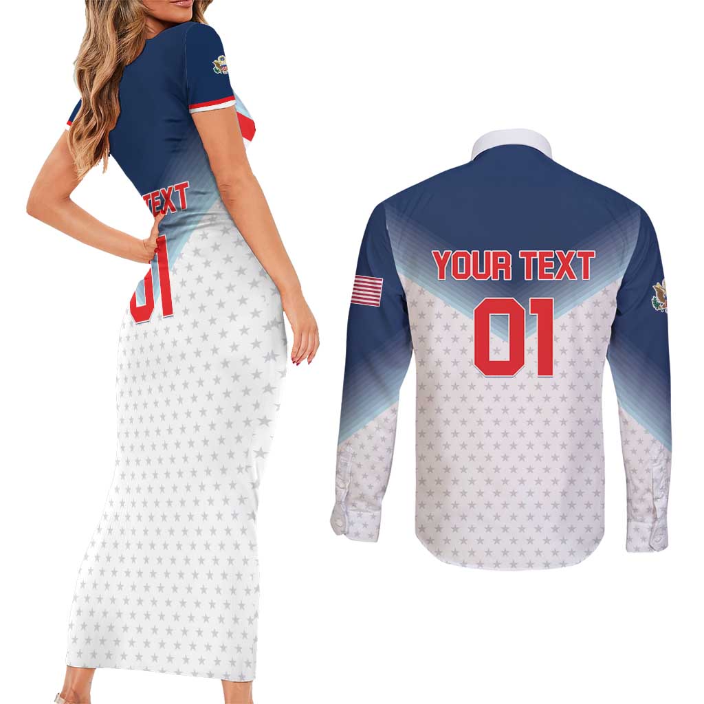 Custom USA Basketball Team Couples Matching Short Sleeve Bodycon Dress and Long Sleeve Button Shirt Shine Like Stars