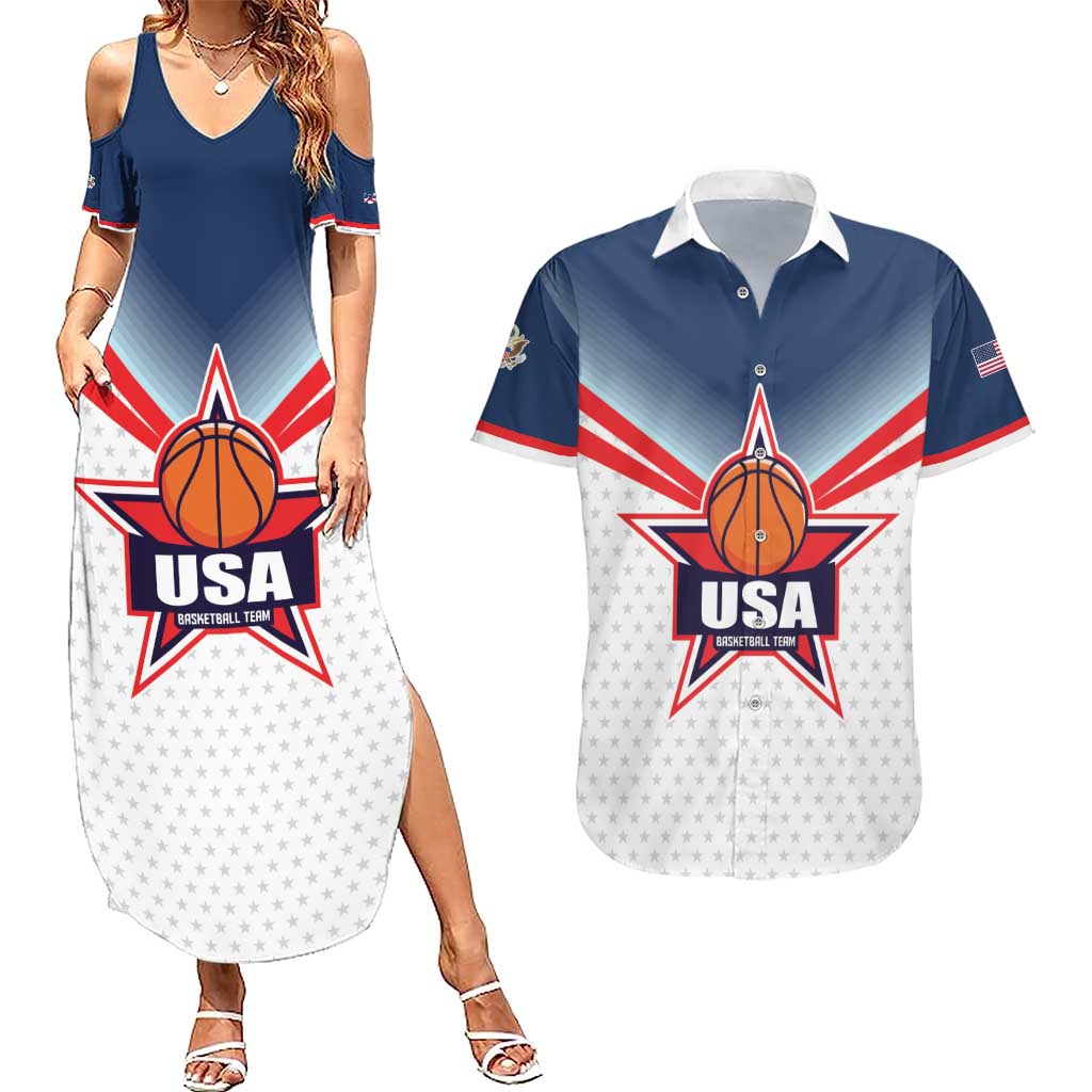 Custom USA Basketball Team Couples Matching Summer Maxi Dress and Hawaiian Shirt Shine Like Stars