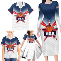 Custom USA Basketball Team Family Matching Long Sleeve Bodycon Dress and Hawaiian Shirt Shine Like Stars
