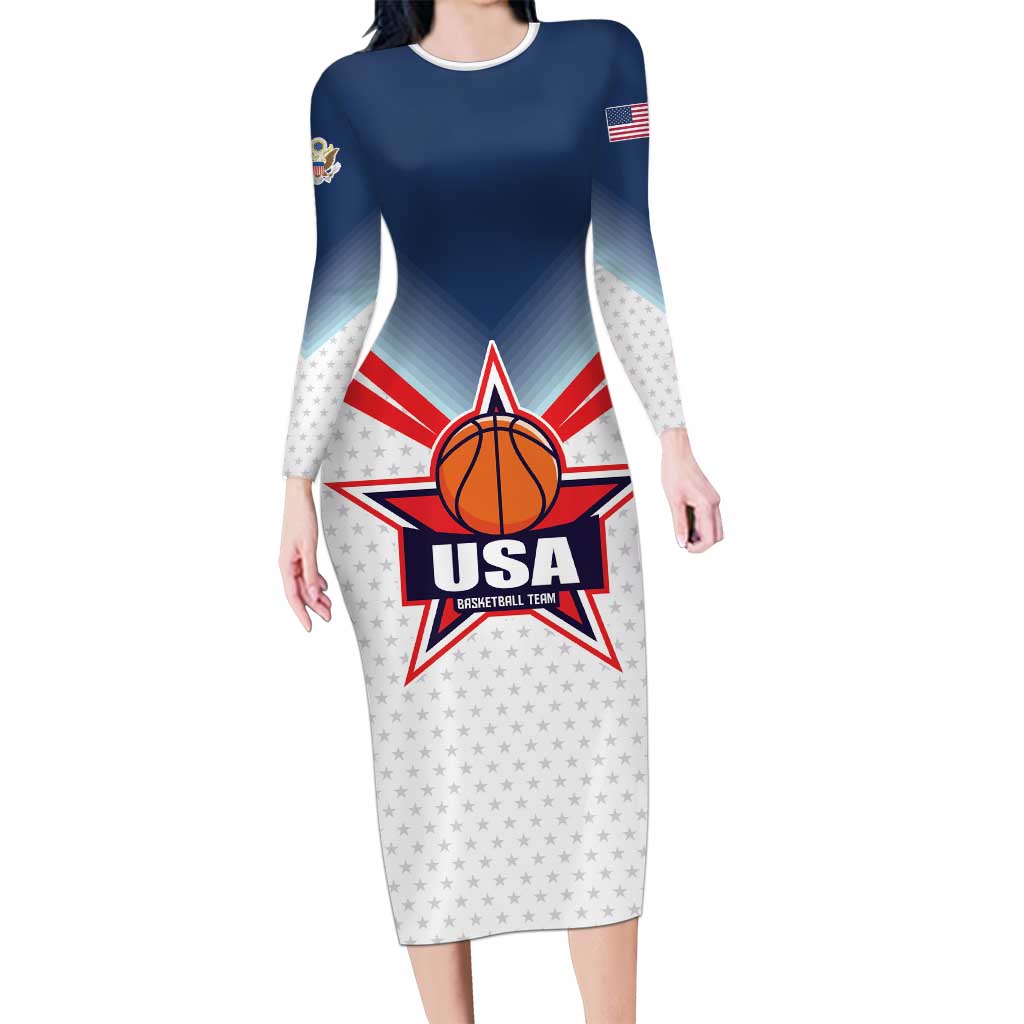 Custom USA Basketball Team Family Matching Long Sleeve Bodycon Dress and Hawaiian Shirt Shine Like Stars