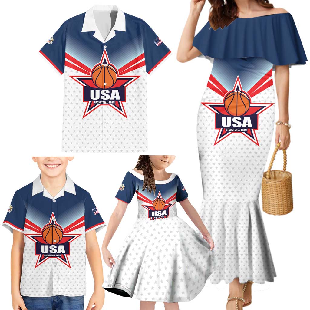 Custom USA Basketball Team Family Matching Mermaid Dress and Hawaiian Shirt Shine Like Stars
