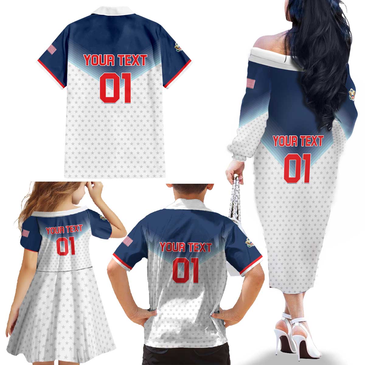 Custom USA Basketball Team Family Matching Off The Shoulder Long Sleeve Dress and Hawaiian Shirt Shine Like Stars