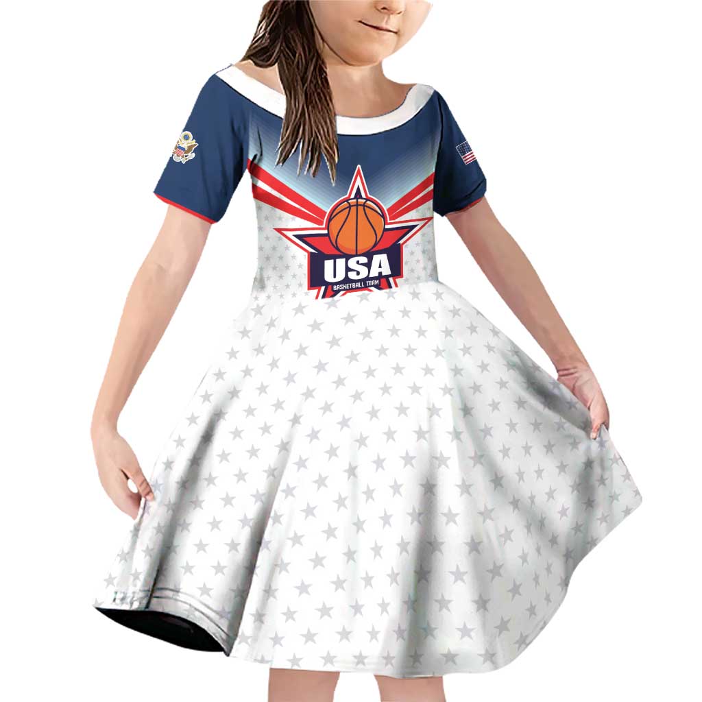 Custom USA Basketball Team Family Matching Off Shoulder Short Dress and Hawaiian Shirt Shine Like Stars
