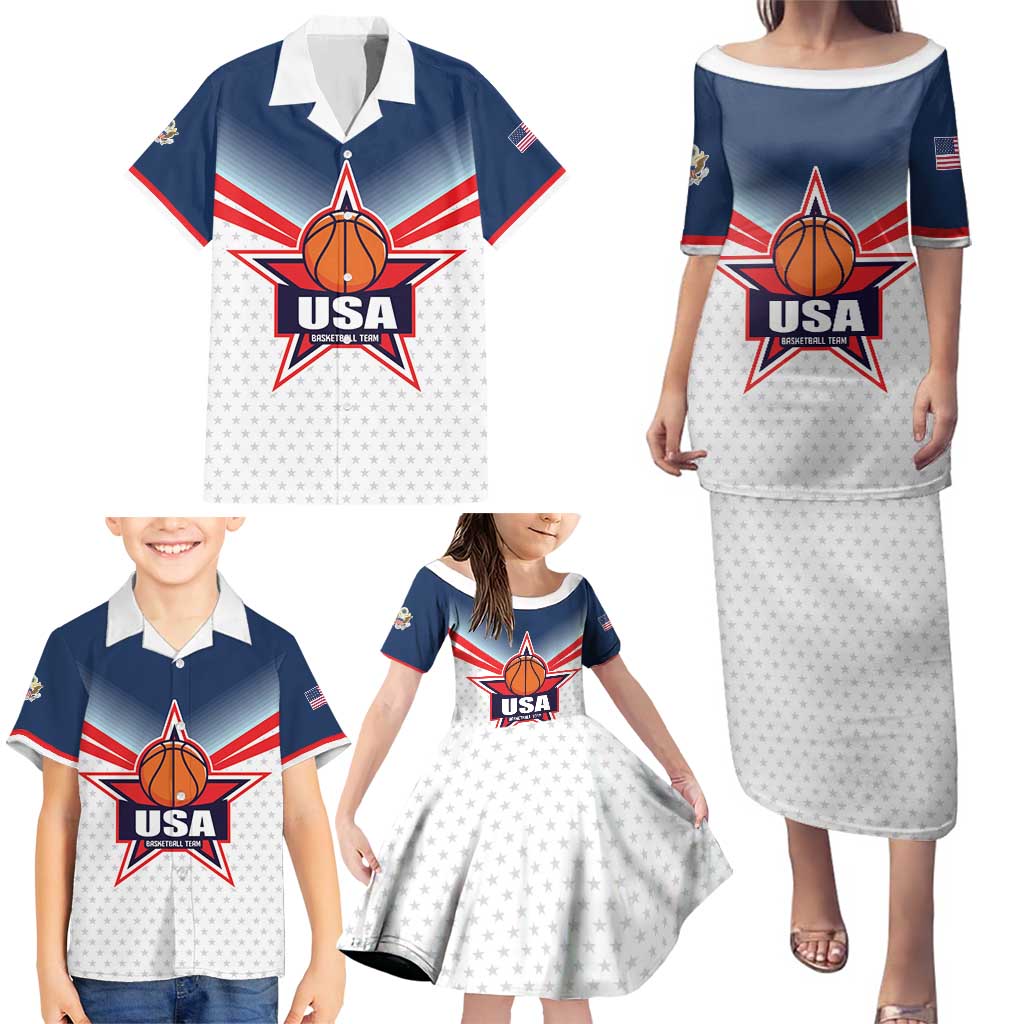 Custom USA Basketball Team Family Matching Puletasi and Hawaiian Shirt Shine Like Stars