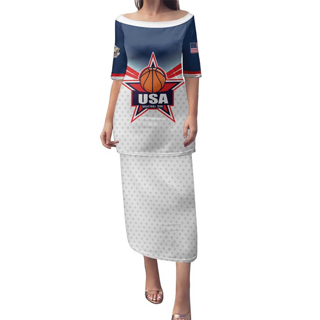 Custom USA Basketball Team Family Matching Puletasi and Hawaiian Shirt Shine Like Stars