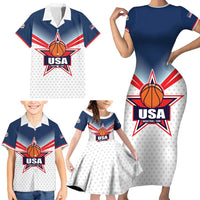 Custom USA Basketball Team Family Matching Short Sleeve Bodycon Dress and Hawaiian Shirt Shine Like Stars