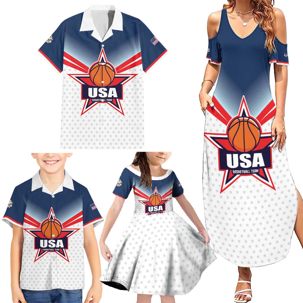 Custom USA Basketball Team Family Matching Summer Maxi Dress and Hawaiian Shirt Shine Like Stars