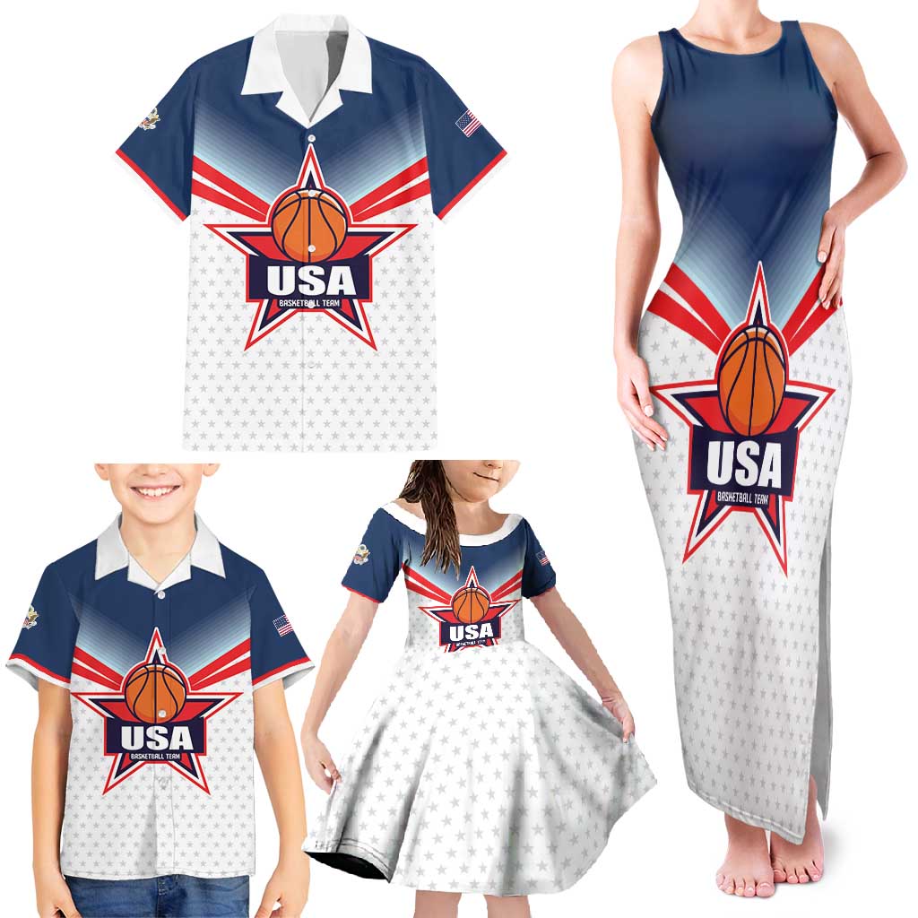 Custom USA Basketball Team Family Matching Tank Maxi Dress and Hawaiian Shirt Shine Like Stars