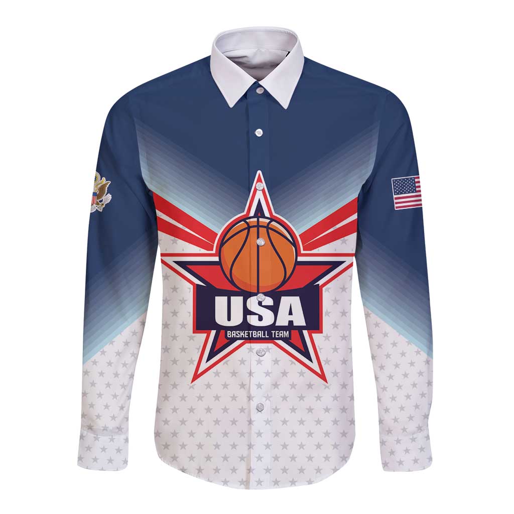 Custom USA Basketball Team Long Sleeve Button Shirt Shine Like Stars