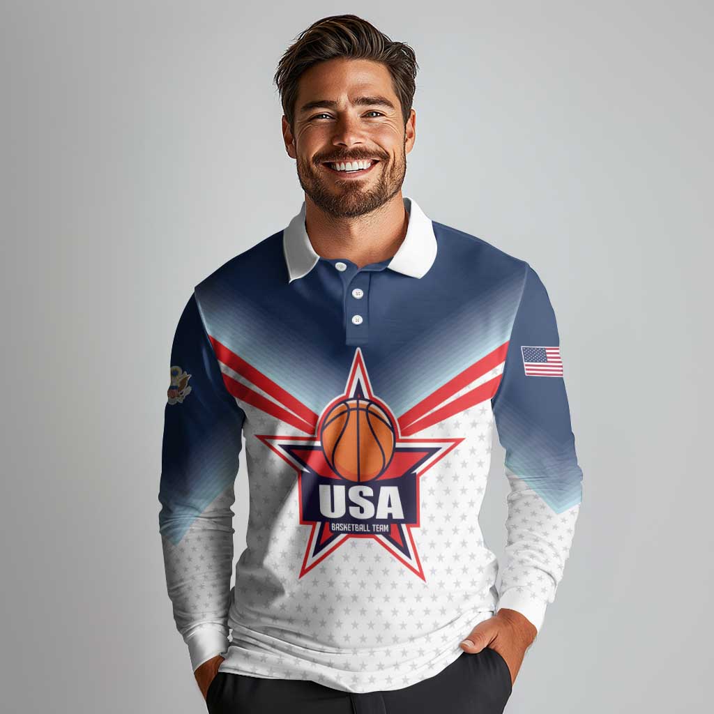 Custom USA Basketball Team Long Sleeve Polo Shirt Shine Like Stars