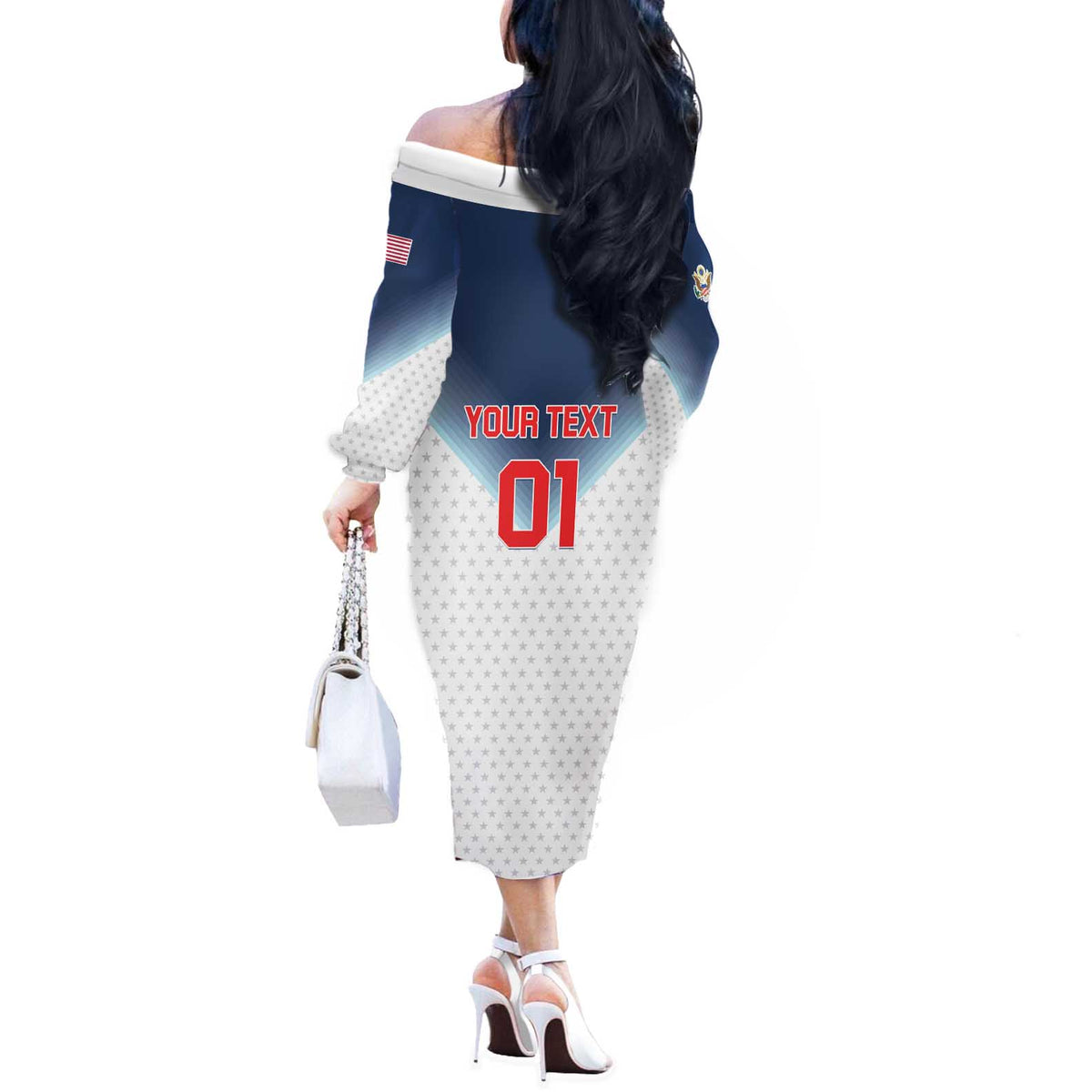 Custom USA Basketball Team Off The Shoulder Long Sleeve Dress Shine Like Stars