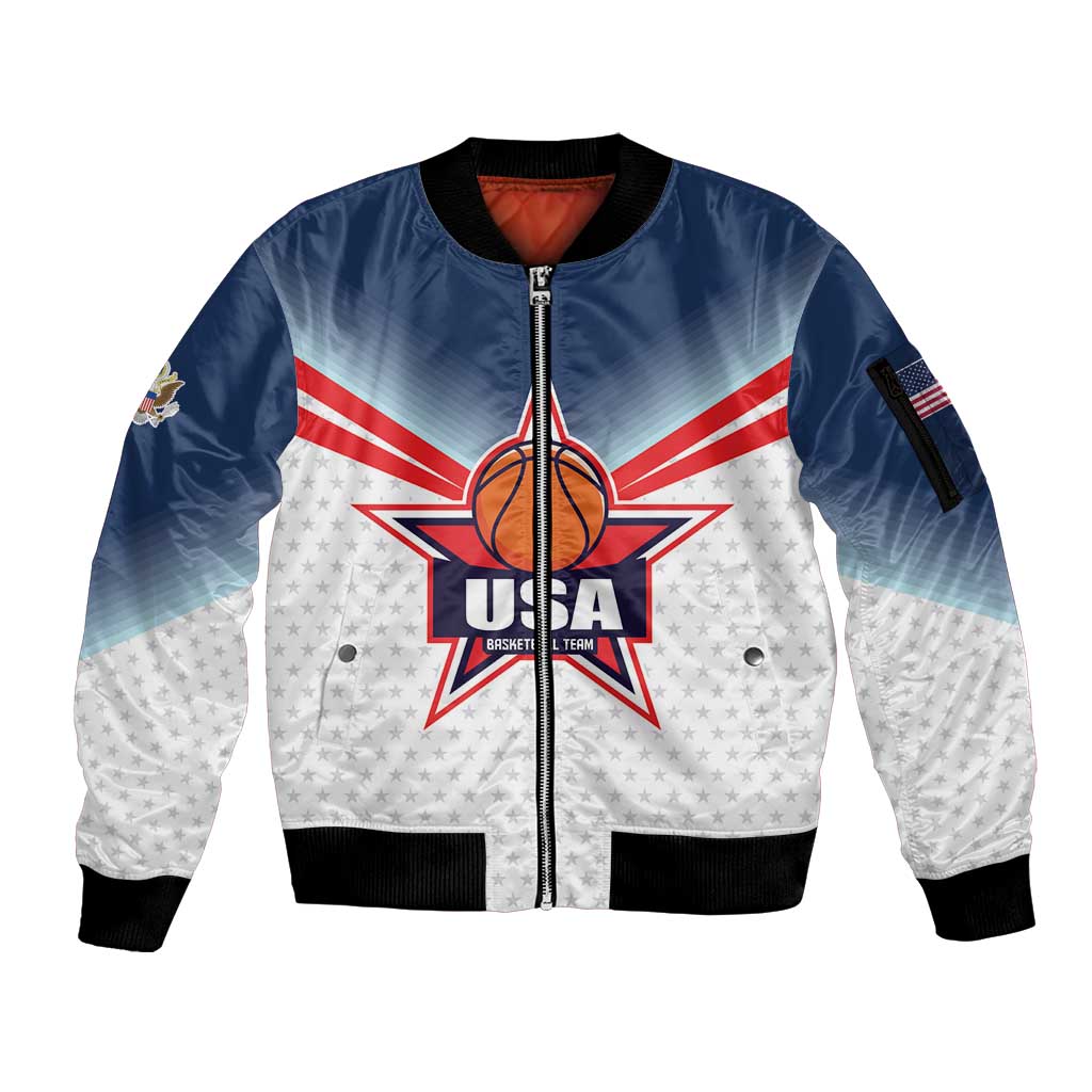 Custom USA Basketball Team Sleeve Zip Bomber Jacket Shine Like Stars