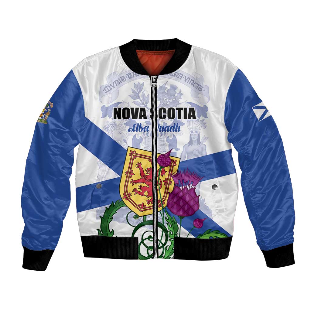 Personalized Canada Nova Scotia Province Bomber Jacket One Defends and The Other Conquers
