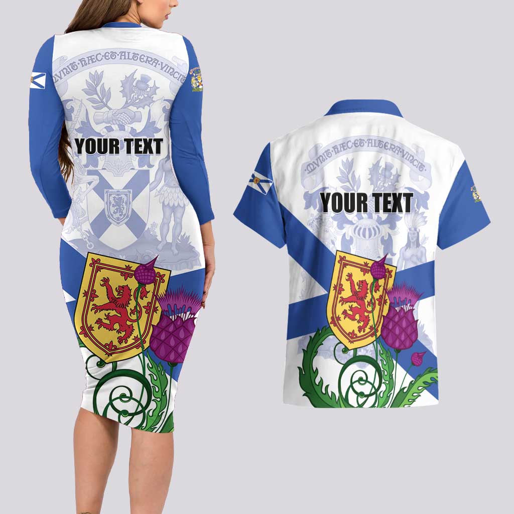 Personalized Canada Nova Scotia Province Couples Matching Long Sleeve Bodycon Dress and Hawaiian Shirt One Defends and The Other Conquers