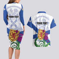 Personalized Canada Nova Scotia Province Couples Matching Long Sleeve Bodycon Dress and Hawaiian Shirt One Defends and The Other Conquers
