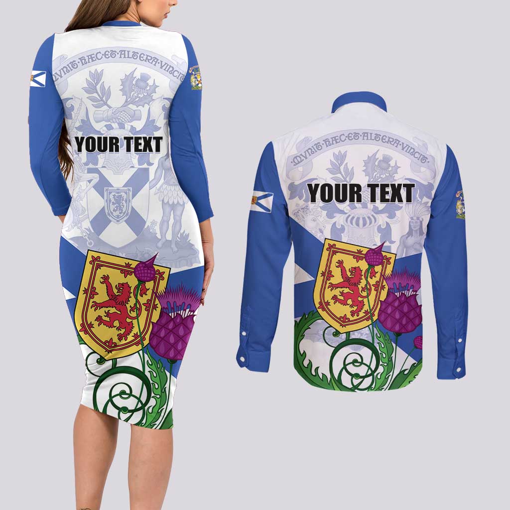Personalized Canada Nova Scotia Province Couples Matching Long Sleeve Bodycon Dress and Long Sleeve Button Shirt One Defends and The Other Conquers