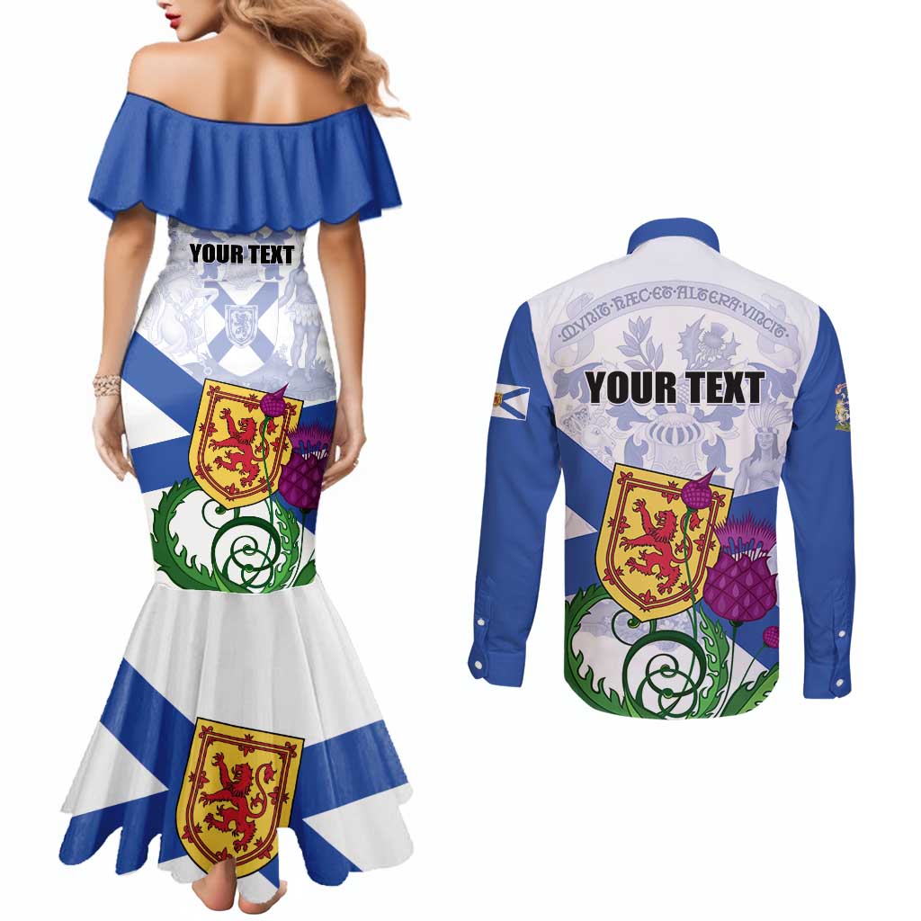 Personalized Canada Nova Scotia Province Couples Matching Mermaid Dress and Long Sleeve Button Shirt One Defends and The Other Conquers