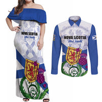 Personalized Canada Nova Scotia Province Couples Matching Off Shoulder Maxi Dress and Long Sleeve Button Shirt One Defends and The Other Conquers