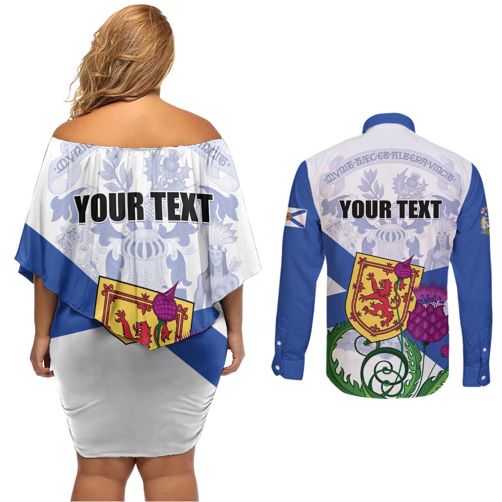Personalized Canada Nova Scotia Province Couples Matching Off Shoulder Short Dress and Long Sleeve Button Shirt One Defends and The Other Conquers