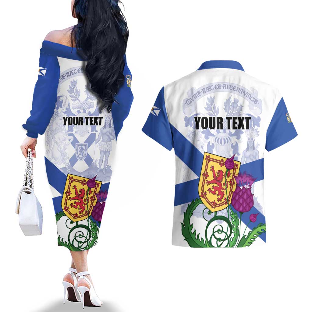 Personalized Canada Nova Scotia Province Couples Matching Off The Shoulder Long Sleeve Dress and Hawaiian Shirt One Defends and The Other Conquers