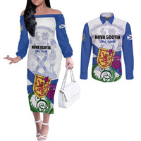 Personalized Canada Nova Scotia Province Couples Matching Off The Shoulder Long Sleeve Dress and Long Sleeve Button Shirt One Defends and The Other Conquers
