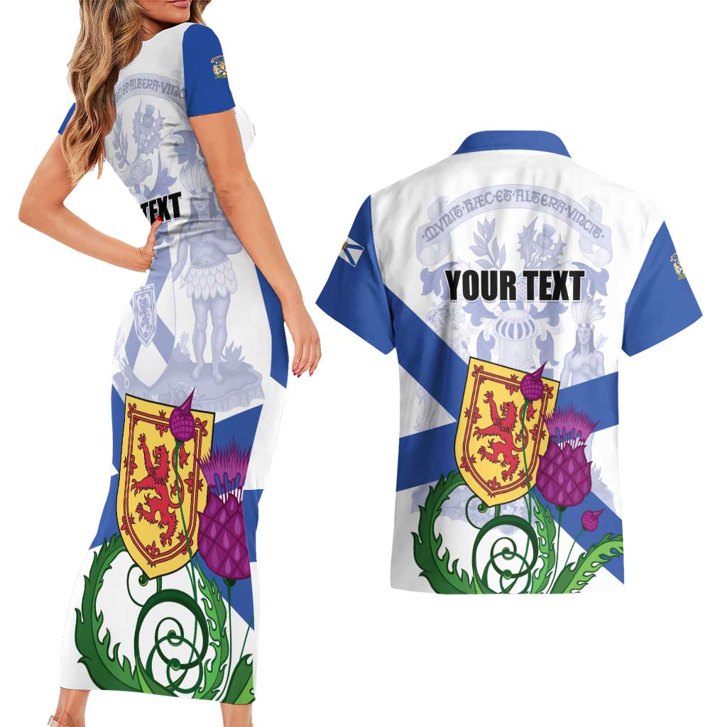 Personalized Canada Nova Scotia Province Couples Matching Short Sleeve Bodycon Dress and Hawaiian Shirt One Defends and The Other Conquers