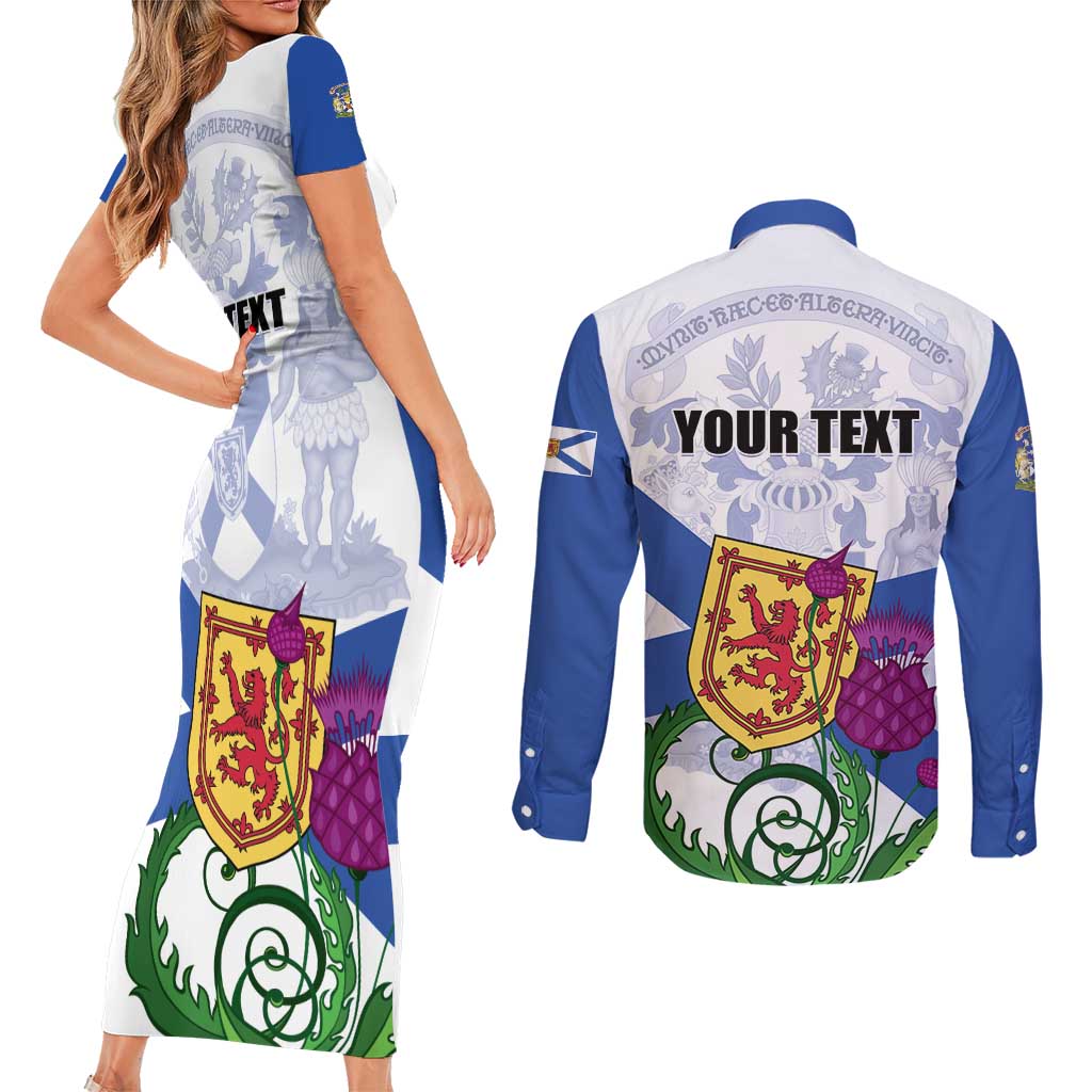 Personalized Canada Nova Scotia Province Couples Matching Short Sleeve Bodycon Dress and Long Sleeve Button Shirt One Defends and The Other Conquers