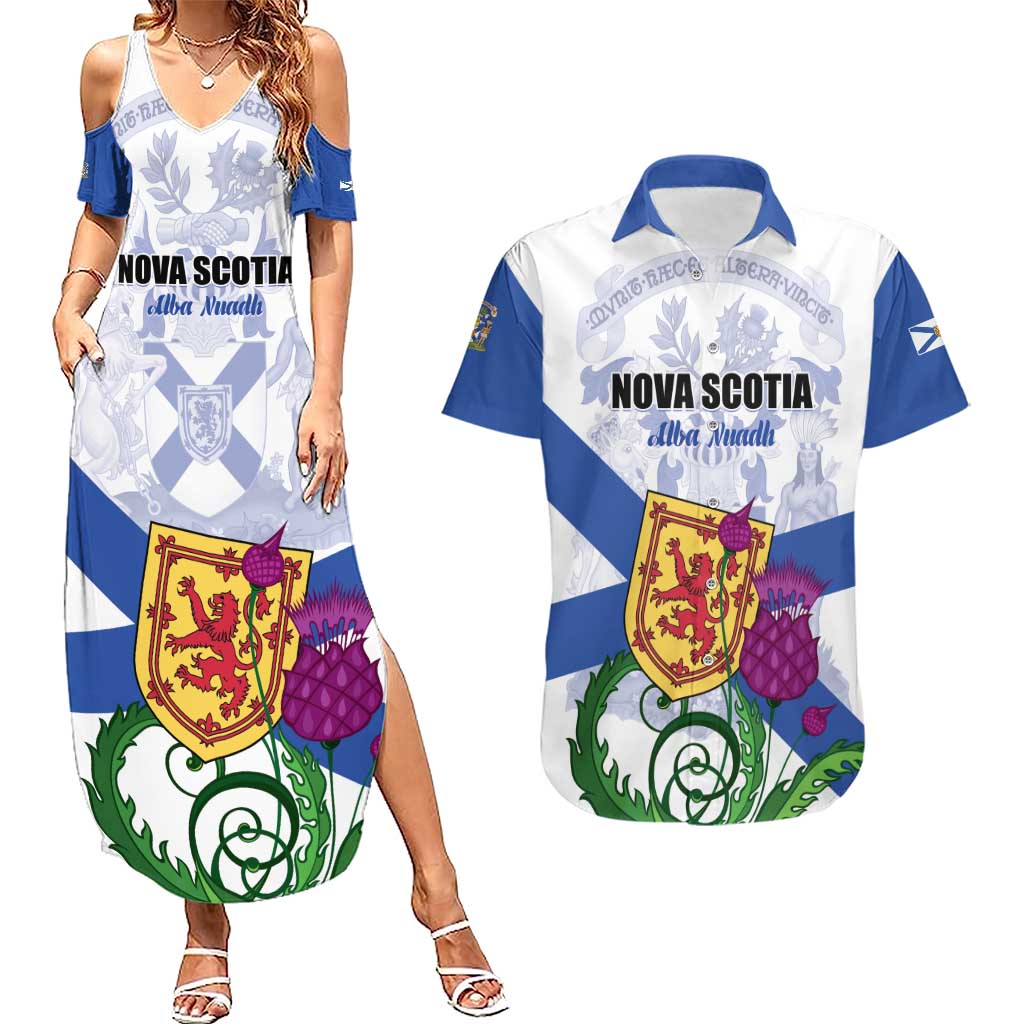Personalized Canada Nova Scotia Province Couples Matching Summer Maxi Dress and Hawaiian Shirt One Defends and The Other Conquers