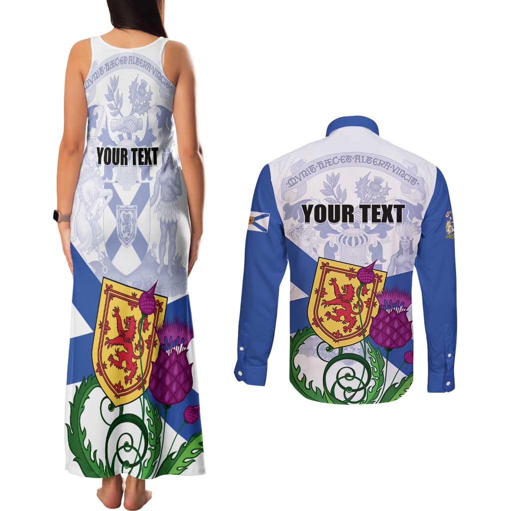 Personalized Canada Nova Scotia Province Couples Matching Tank Maxi Dress and Long Sleeve Button Shirt One Defends and The Other Conquers