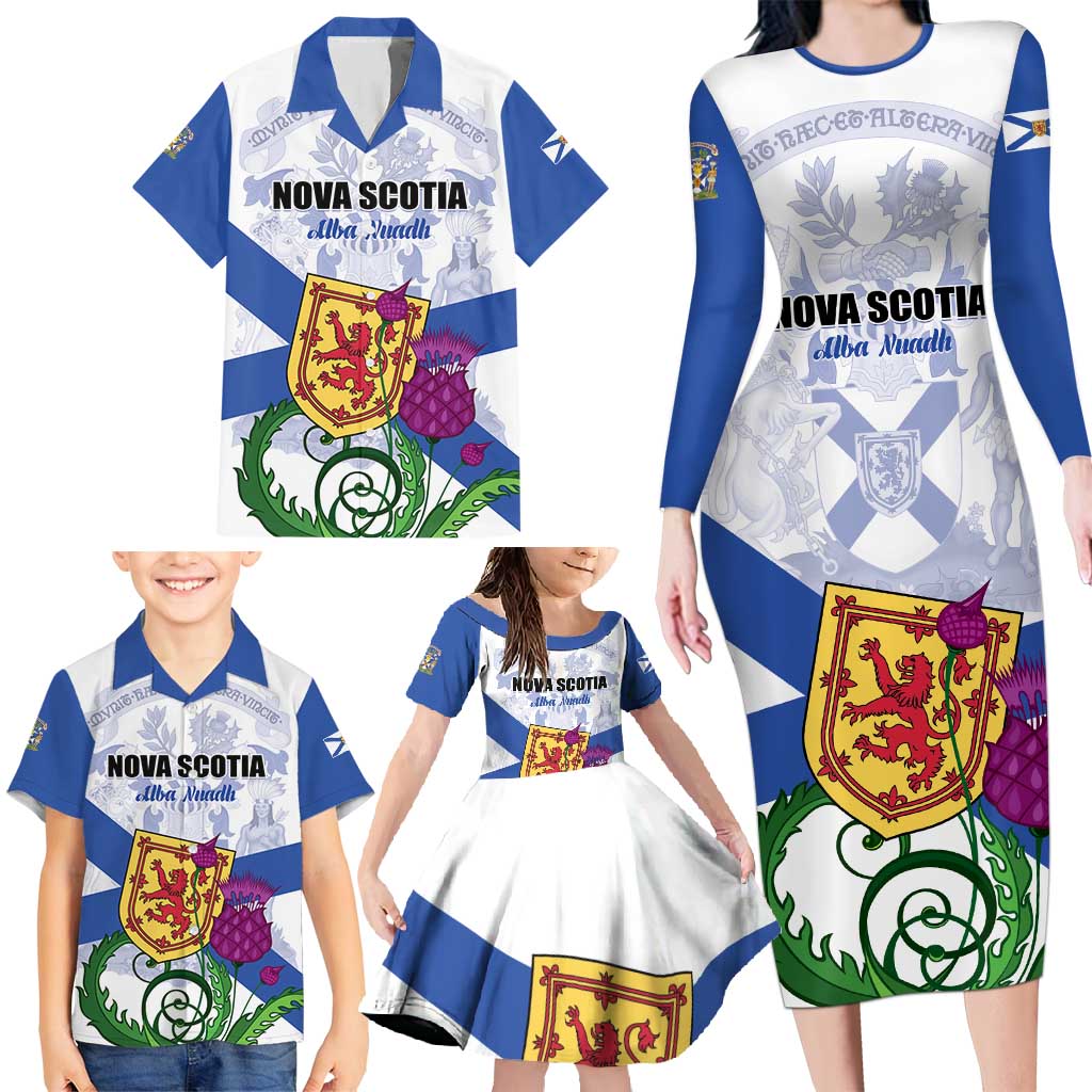 Personalized Canada Nova Scotia Province Family Matching Long Sleeve Bodycon Dress and Hawaiian Shirt One Defends and The Other Conquers