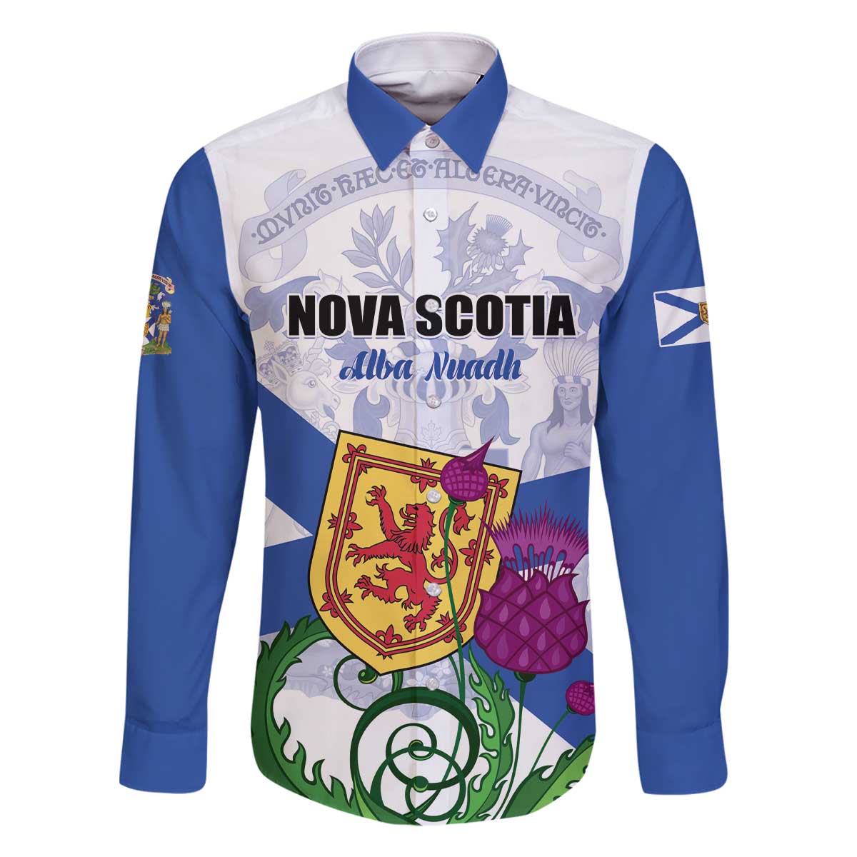 Personalized Canada Nova Scotia Province Family Matching Off The Shoulder Long Sleeve Dress and Hawaiian Shirt One Defends and The Other Conquers