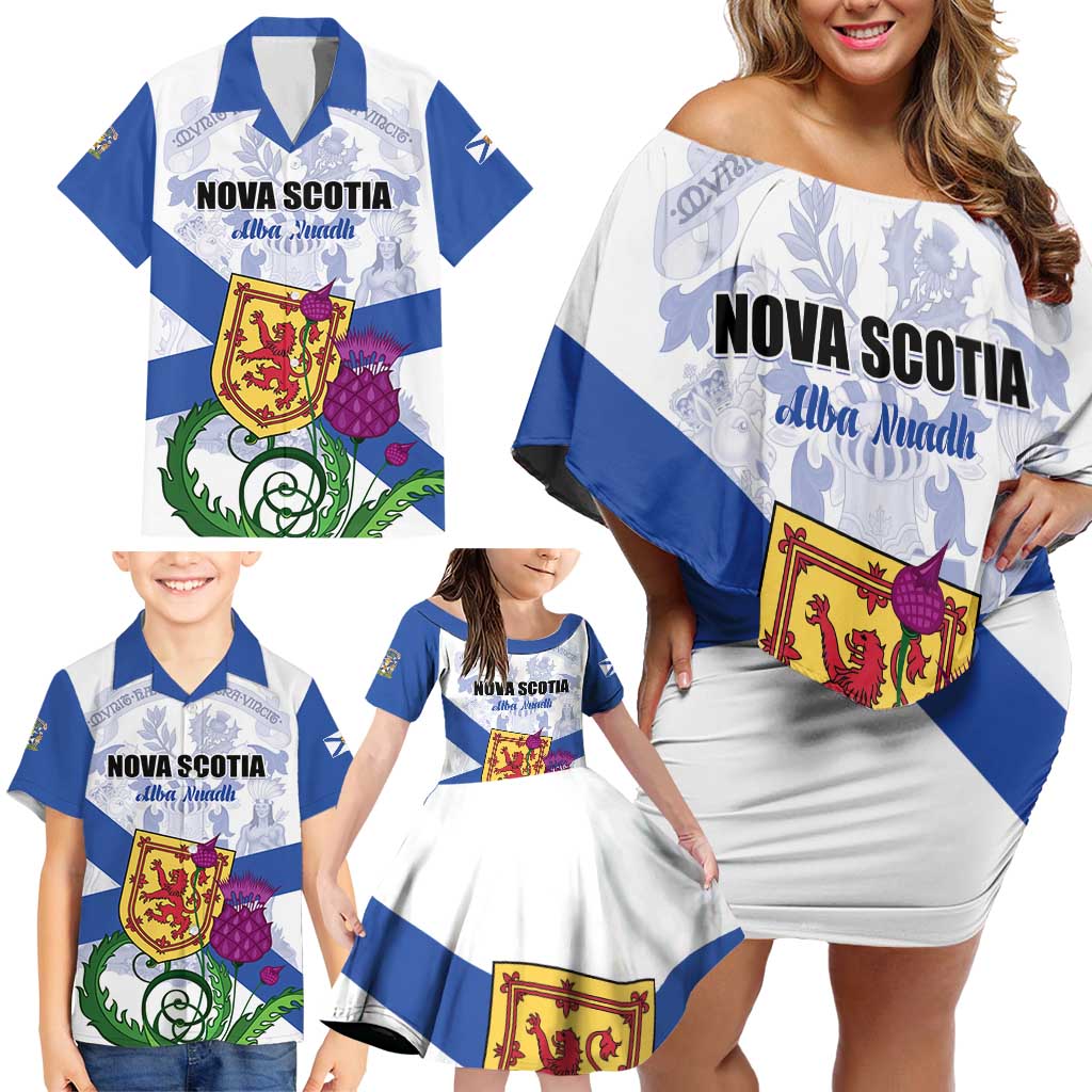 Personalized Canada Nova Scotia Province Family Matching Off Shoulder Short Dress and Hawaiian Shirt One Defends and The Other Conquers