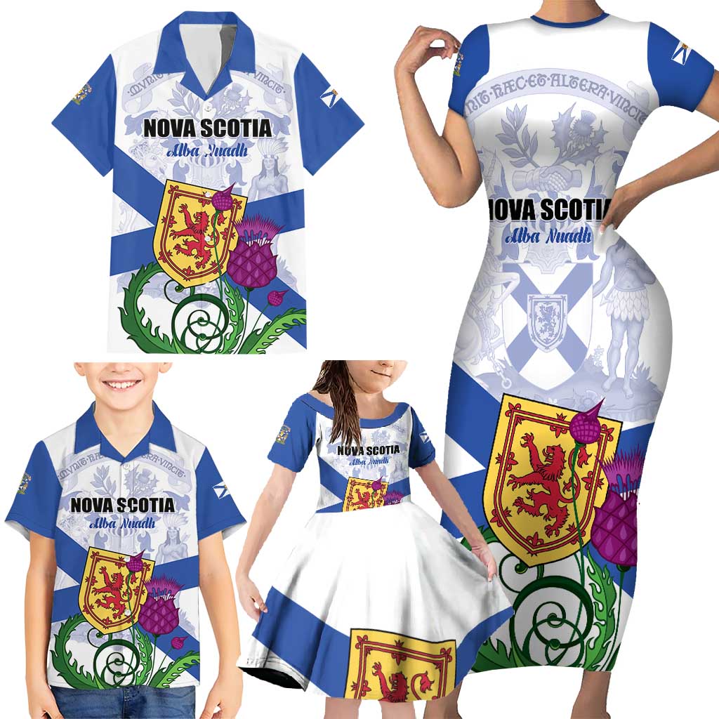Personalized Canada Nova Scotia Province Family Matching Short Sleeve Bodycon Dress and Hawaiian Shirt One Defends and The Other Conquers