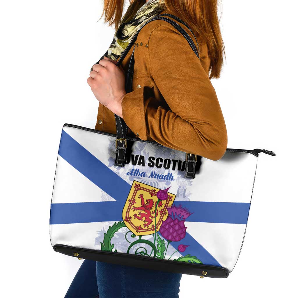 Canada Nova Scotia Province Leather Tote Bag One Defends and The Other Conquers