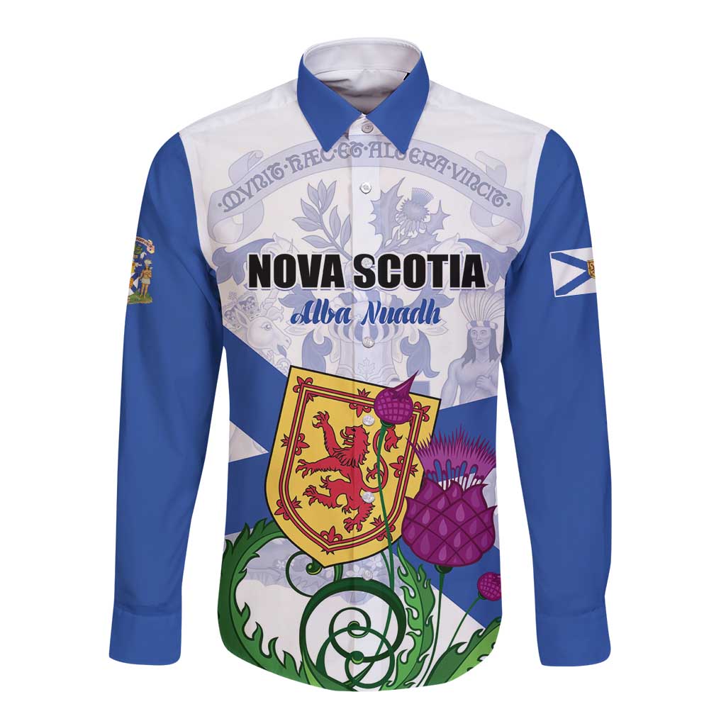 Personalized Canada Nova Scotia Province Long Sleeve Button Shirt One Defends and The Other Conquers