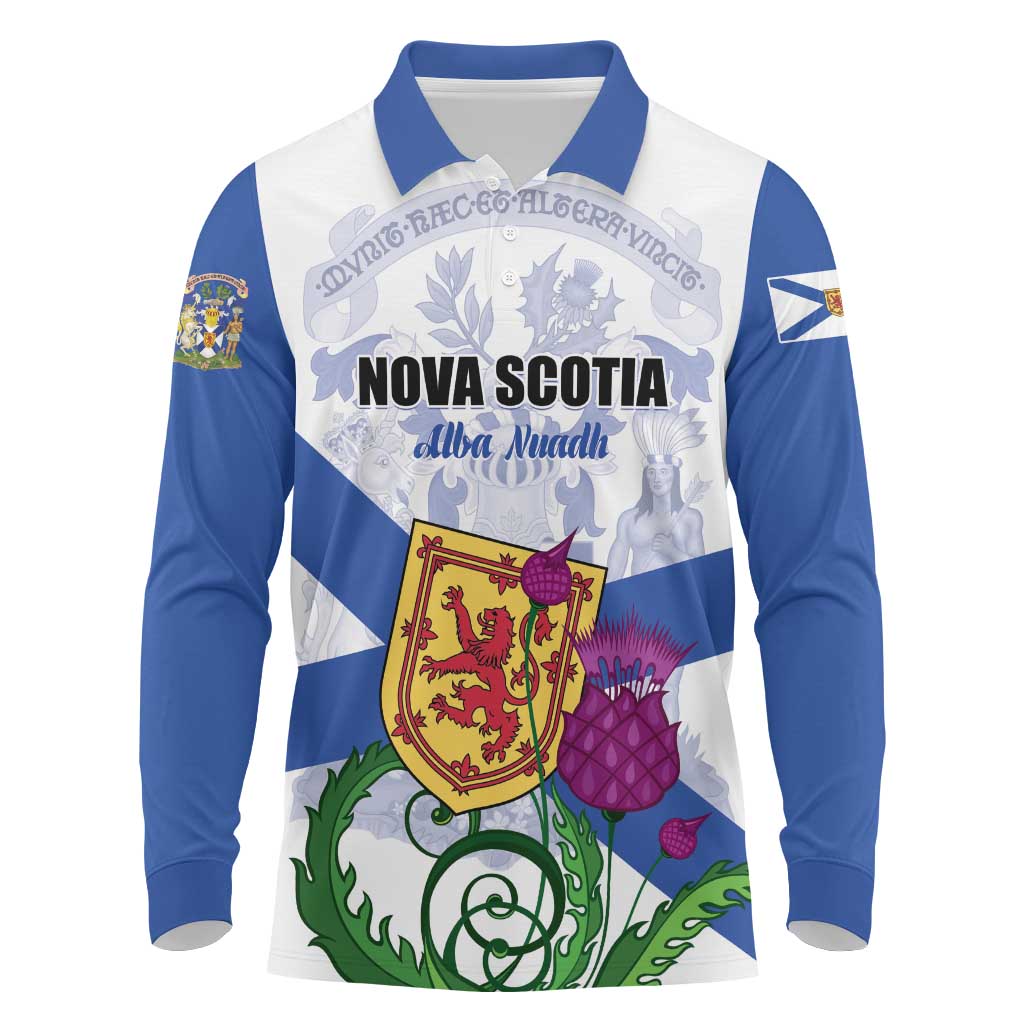 Personalized Canada Nova Scotia Province Long Sleeve Polo Shirt One Defends and The Other Conquers